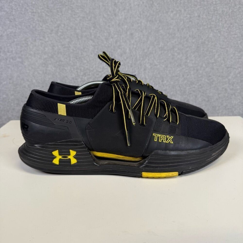 Under Armour Men's Size 12.5 Black Yellow TRX AMP 2.0 Athletic Shoes Sneakers